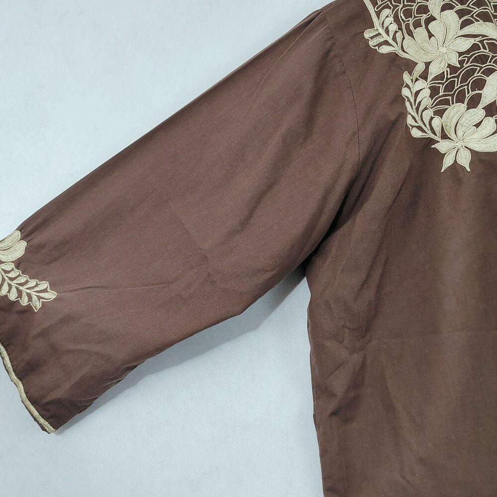 Vintage 70s Caro of Honolulu Women's Brown Floral Plus Size Top size 16 - Picture 5 of 7